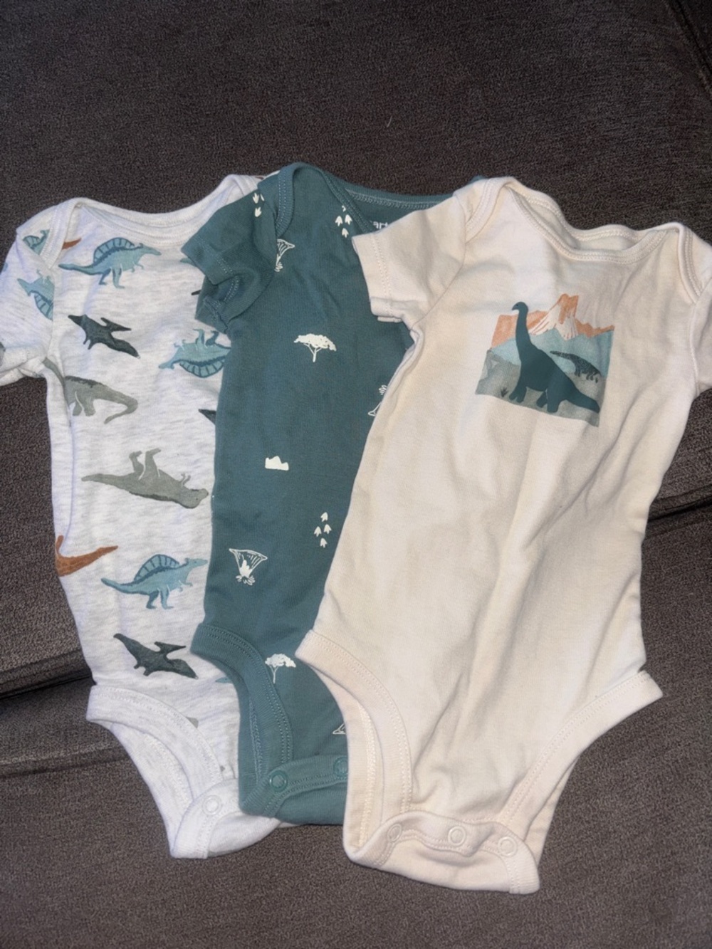 Carter's Dino Print One-Piece Bodysuit Set - Teal, Cream, White